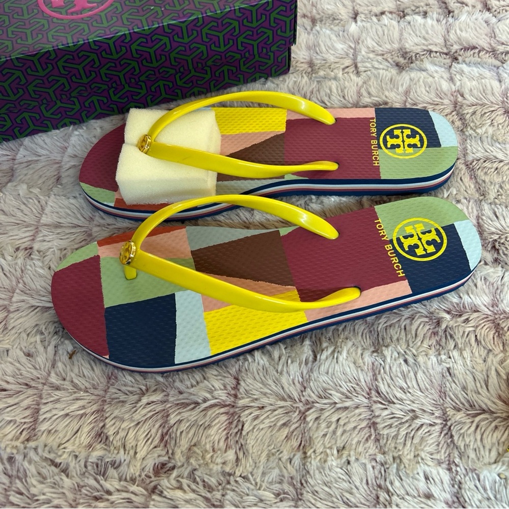 Tory Burch Multicolor Patchwork Flip Flops with Y… - image 7